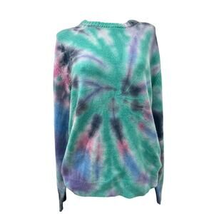 Harden Swirl Cashmere Crewneck Sweater in Green & Purple Tie Dye L